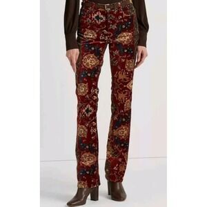 Lauren Ralph Lauren Velvet Tapestry Bootcut Pants Womens 6 Motif Rug Pattern